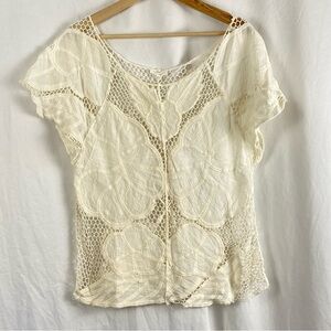 Hot & Delicious Cream Lace Women's Short Sleeve Beach Cover Up Top Small/Medium